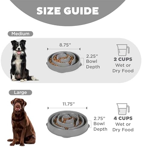 Outward Hound Fun Feeder Slo Bowl, Medium Slow Feeder Dog Bowl, 2 Cups, Gray