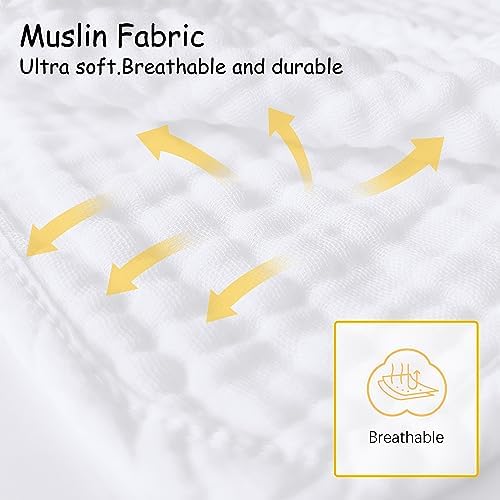 12 Pack Muslin Burp Cloths 100% Cotton Muslin Cloths Large 20''x10'' Extra Soft and Absorbent Baby Burping Cloth - White