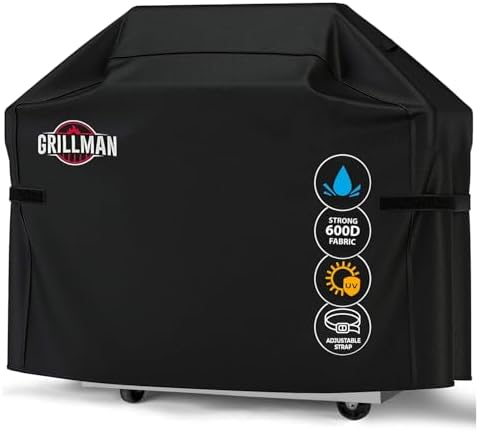 Grill Cover by Grillman, Black, 58 Inch, BBQ Outdoor Grill Covers, Charcoal & Gas Grills, Waterproof, Rip-Proof, Weather-Resistant, Anti-UV, Barbecue Cover for Weber, Genesis, Charbroil, Nexgrill, etc