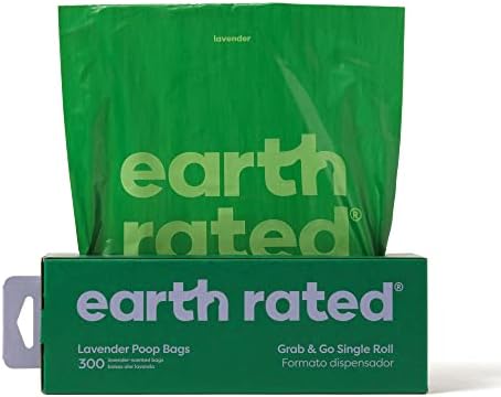 Earth Rated Dog Poop Bags, Thick Grab and Go Single Roll, Ideal for Backyard Pickups, Lavender Scented, 300 Count
