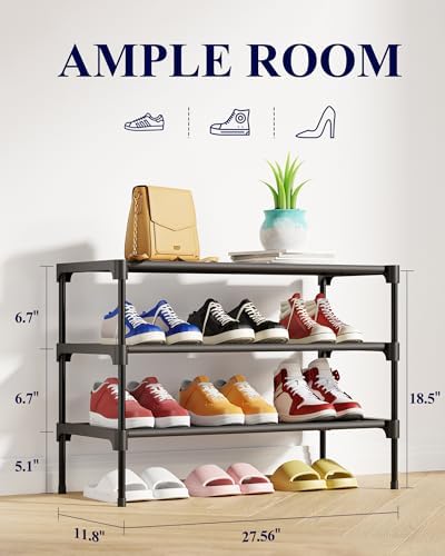 Kitsure Shoe Rack - Premium Non-Woven Shoe Rack Shelf, Shoe Organizer for Closet, Entryway, Garage & Corridor, Sturdy & Durable Long Stackable Shoe Shelves, Medium, Black