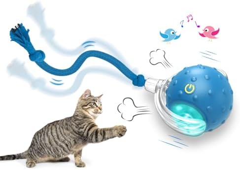 Interactive Cat Toys Ball for Indoor Cats Fast Rolling on Carpet, Chirping & Motion Activate Cat Toys (Blue)