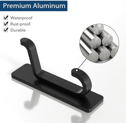 pickpiff Wall Hooks for Coat and Towel: 13LB Adhesive Door Hanger Stick on, Black 6 Pack