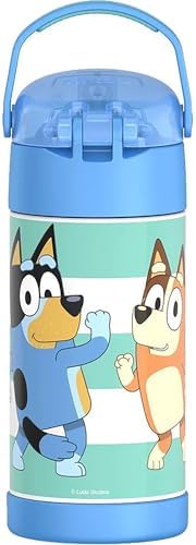 THERMOS FUNTAINER Water Bottle with Straw - 12 Ounce - Kids Stainless Steel Vacuum Insulated Water Bottle with Lid, Bluey