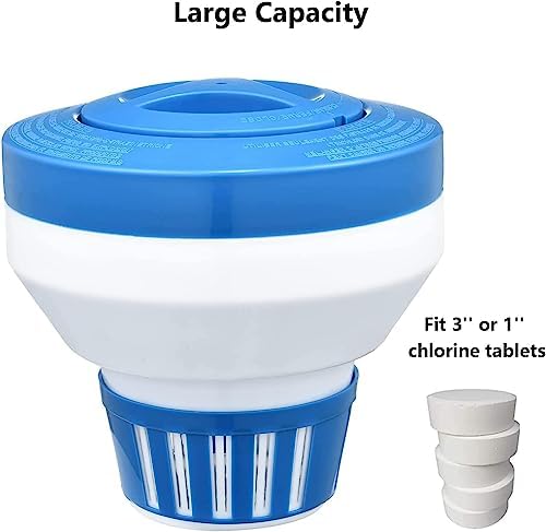 Floating Chlorine Dispenser, Pool Spa Chlorine/Bromine Floater,7" Large Capacity Floating Chlorinator & Bromine Holder Fits 3 Inch Chemical Tablets(Collapsible)