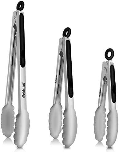 Tongs For Cooking - Heat Resistant 600 Degrees Stainless Steel Kitchen Tong,Heavy Duty Metal Locking Tongs - Perfect for Food,Salad and BBQ set of 3 (7",9" and 12") Dishwasher
