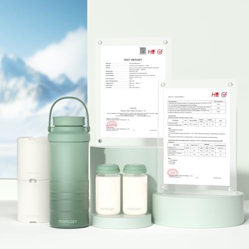 Momcozy 22oz Portable Breast Milk Cooler for Outdoor, Life Saver with 360° Total Cooling for 24 Hours, Larger Capacity Travel Breastmilk Chiller with 2pcs Baby Bottles for Breastmilk Storage, Green