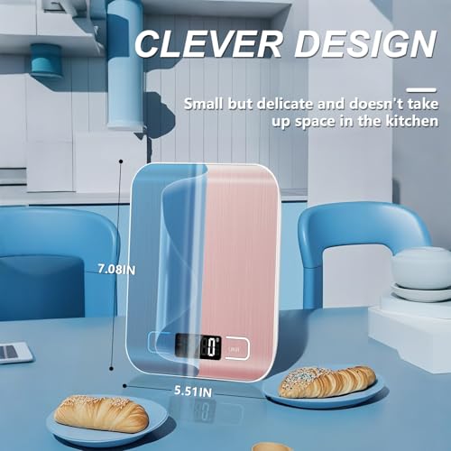 Food Scale, 11lb Kitchen Scale with 6 Units Tare Function & LCD Display, 0.05oz/1g Stainless Steel Digital Food Scale Grams and Ounces for Baking, Cooking, Dieting and Meal Prep (Pink)