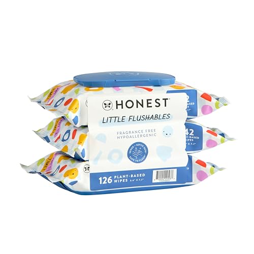 The Honest Company Plant-Based Toddler Flushable Wipes | Designed for Potty Training | 99% Water, Hypoallergenic, EWG Verified, Safe to Flush | Fragrance Free, 126 Count