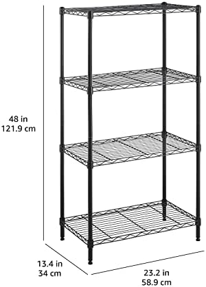 Amazon Basics 4-Shelf Steel Wire Storage Rack, Adjustable, Sturdy, Easy Assembly, 13.4 D x 23.2 W x 48 H in, Black