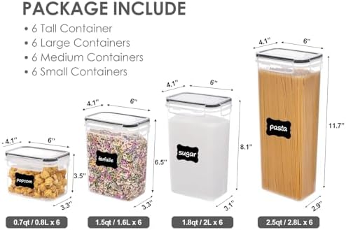 Airtight Food Storage Containers with Lids, Vtopmart 24 pcs Plastic Kitchen and Pantry Organization Canisters for Cereal, Dry Food, Flour and Sugar, BPA Free, Includes 24 Labels,Black
