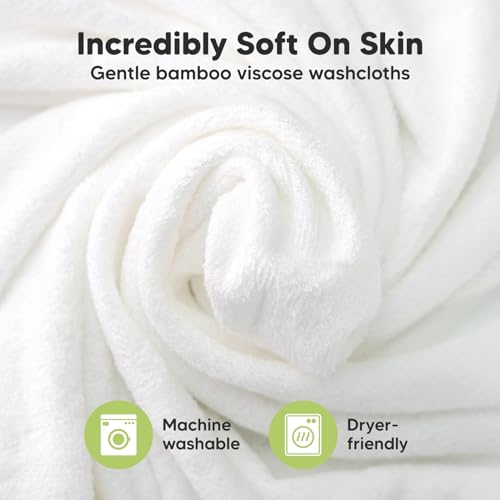 6-Pack Soft Baby Washcloths, Viscose from Bamboo - Kids, Newborn Bath Towels, Infant Shower, Toddler Reusable Face Towel, Gentle on Skin, Face Wash Cloths for Babies, 10x10 (White)