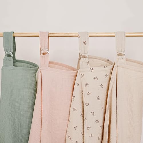 Muslin Nursing Covers for Breastfeeding, Privacy Breast Feeding Cover with Arch Neckline for Mom and Baby, Breathable 100% Cotton Nursing Apron Multi-use Stroller Cover