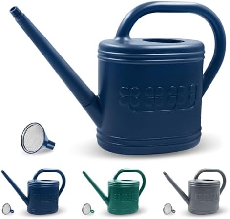 2 Gallon Watering Can, Outdoor Watering Can for Plants, Garden Water Can with Removable Long Spout and Stainless Steel Sprinkler Head, Large Water Can for Greenhouse Flowers Plants (Dark Blue)