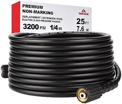 YAMATIC Pressure Washer Hose 25FT 1/4" Kink Resistant M22 Brass Fitting Power Washer Hose Replacement for Ryobi, Troy Bilt, Greenworks, CRAFTSMAN & More High PressureWashers, 3200 PSI