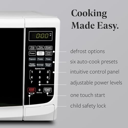 Farberware Countertop Microwave 700 Watts, Cu. Ft. - Microwave Oven With LED Lighting and Child Lock - Perfect for Apartments and Dorms - Easy Clean Grey Interior, Retro White
