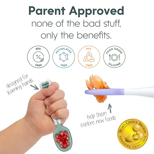 NumNum Baby Spoons Set, Baby Essentials Pre-Spoon GOOtensils for 6+ Months, First Stage Self-Feeding Spoons for Baby Led Weaning (BLW), Silicone Toddler Utensils, BPA-Free, 6 Pack Rainbow