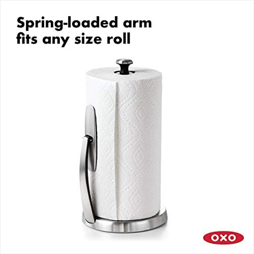 OXO Good Grips SimplyTear Paper Towel Holder - Stainless Steel (Silver & Black) & Good Grips Stainless Steel Sponge Holder,Black