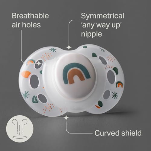 Tommee Tippee Night Time Pacifier, 18-36 Months, Symmetrical Silicone Baglet, BPA-Free Binkies, Glow in The Dark Technology, Green Rainbow, Pack of 6