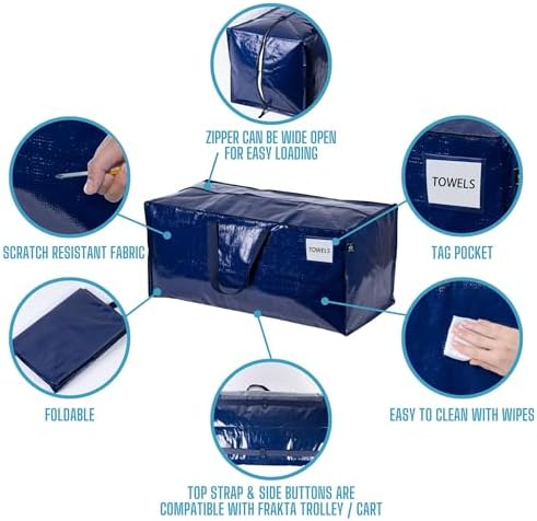 VENO 6 Pack Moving Bags w/Backpack Straps, Heavy Duty, Moving Boxes Alternative, Packing Supplies, Large Storage Totes for Dorm Room Essentials with Zipper for Clothes (Blue, 6 Pack)