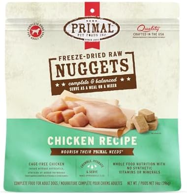 Primal Freeze Dried Dog Food Nuggets, Chicken; Complete Balanced Meal, Topper or Treat; Premium, Healthy, Grain Free, High Protein Raw Dog Food, 14 oz