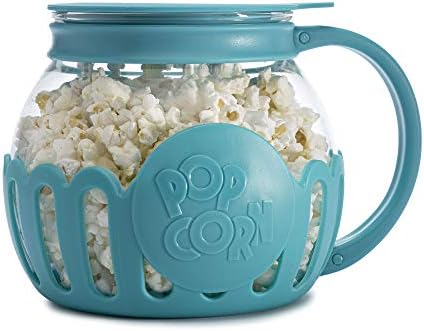 Ecolution Patented Micro-Pop Microwave Popcorn Popper with Temperature Safe Glass, 3-in-1 Lid Measures Kernels and Melts Butter, Made Without BPA, Dishwasher Safe, 1.5-Quart, Teal