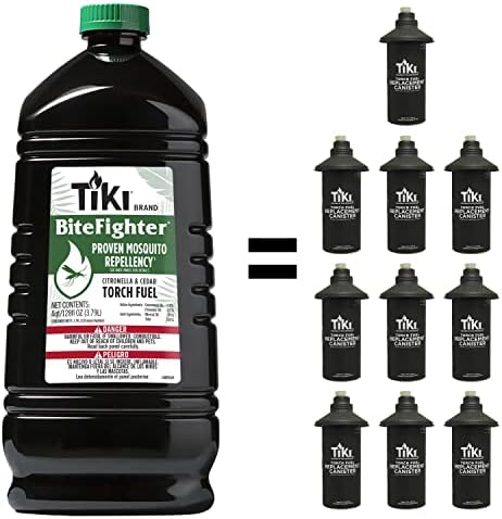 TIKI BiteFighter Mosquito Repellent Torch Fuel - 1 Gallon (128 oz.), Citronella & Cedar Formula for Mosquito Repellency, Easy Pour Bottle, Use with Torches & Table Torches, Outdoor & Backyard Use