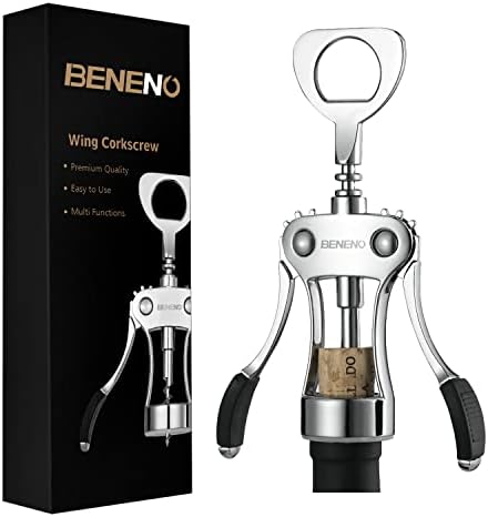 Beneno Wine Opener, Zinc Alloy Premium Wing Corkscrew with Multifunctional Bottles Opener, Sharp Wine Corkscrew with Ergonomic Non-Slip Wing Handle, Upgrade