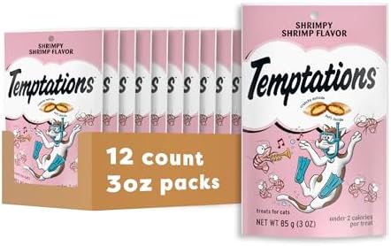 Temptations Classic Crunchy and Soft Cat Treats, Shrimpy Shrimp Flavor, 3 oz. Pouch (Pack of 12)