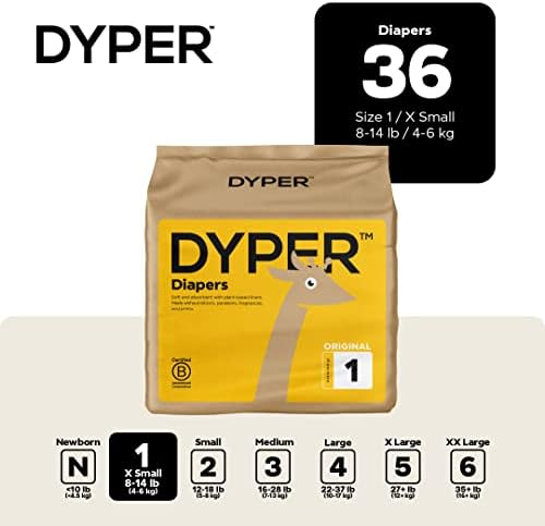 DYPER - Baby Diapers Hypoallergenic Cloth Alternative Day & Overnight Protection - Made with Plant-Based* & Honest Ingredients - Size 1 (36 Count)