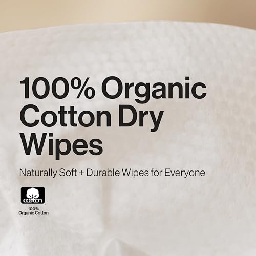 The Honest Company 100% Pure Organic Cotton Dry Wipes | Multi-Use Disposable Facial Cloth and Baby Wipe | Hypoallergenic and Gentle on Skin | 192 Count