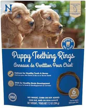 N-Bone Puppy Teething Rings Peanut Butter Flavor Dog Treat, 6 Count Bag, 7.2-oz