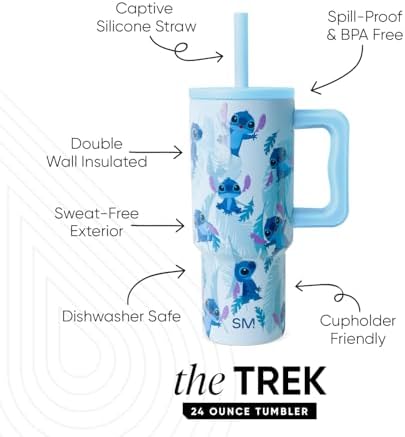 Simple Modern Disney Kids 24 oz Tumbler with Handle and Silicone Straw Lid | Spill Proof and Leak Resistant | Stainless Steel Bottle | Gift for Kids Boys Girls | Trek Collection | Tropical Stitch