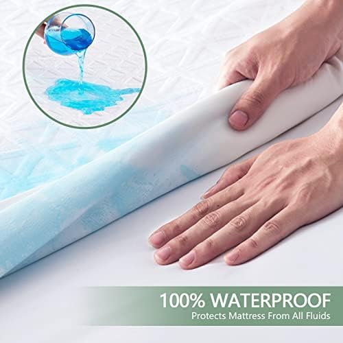 Premium 100% Waterproof Mattress Protector Queen Size, Breathable Bed Cover 3D Air Fabric Cooling Mattress Pad Cover Smooth Soft Noiseless Washable, 8''-21'' Deep Pocket (White)