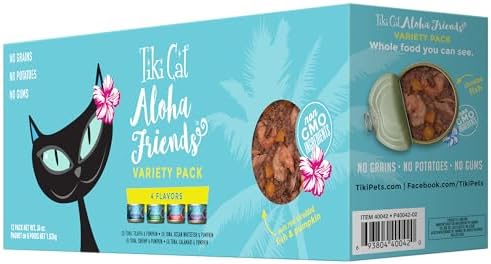 Tiki Cat Aloha Friends Variety Pack, Seafood Flavors with Pumpkin, Wet, High-Protein & High-Moisture Cat Food, For All Life Stages, 3 oz. Cans (Pack of 12)