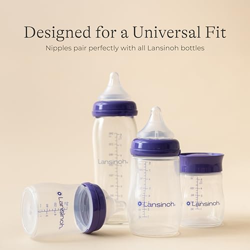 Lansinoh Anti-Colic Baby Bottle for Breastfeeding Babies, 5 Ounces, 1 Count, Includes 1 Slow Flow Nipple, Size S and Stackable Lid