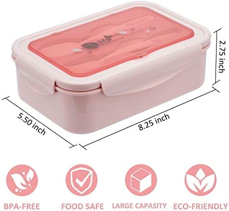 LOVINA Bento Boxes for Adults - 1100 ML Bento Lunch Box For Kids Childrens With Spoon & Fork - Durable for On-the-Go Meal, BPA-Free and Food-Safe Materials