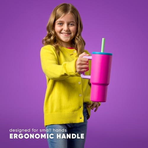 Simple Modern Disney Kids 24 oz Tumbler with Handle and Silicone Straw Lid | Spill Proof and Leak Resistant | Stainless Steel Bottle | Gift for Kids Boys Girls | Trek Collection | Tropical Stitch