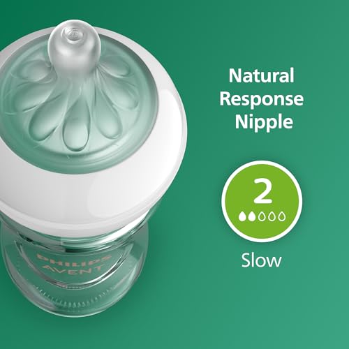 Philips Avent Natural Glass Baby Bottles with Natural Response Nipples (Slow Flow, Flow 2), 4oz, 4-Pack, SCY910/04