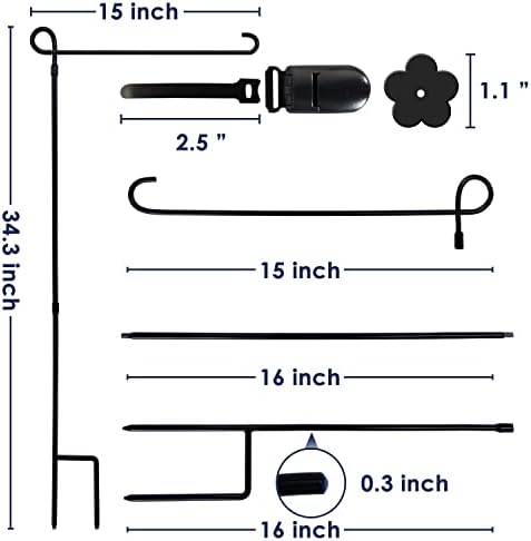 YEAHOME 2PC Garden Flag Holder Stand, Weather-Proof Yard Flag Pole Black Metal Powder-Coated Flagpole with Tiger Clip and Rubber Stopper for Garden Flags Outdoor Decorations