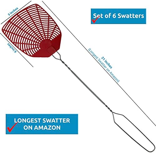 Bug & Fly Swatter – Braided Metal Handle 6 Pack Fly Swatters – Indoor/Outdoor – flyswatter (21 inch - Set of 6)