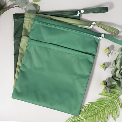 ALVABABY 3pcs Baby Cloth Diaper Wet/Dry Bags|Waterproof Reusable with Two Pockets|Travel, Beach, Pool, Daycare, Soiled Baby Items,Yoga,Gym Bag for Swimsuits or Wet Clothes 3L-ZM09