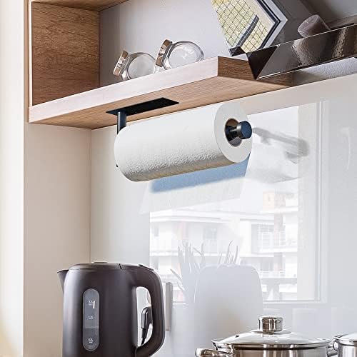 Under Cabinet Wall Mount Paper Towel Holder, Self-Adhesive Bar, Stainless Steel 13 inch (Black)