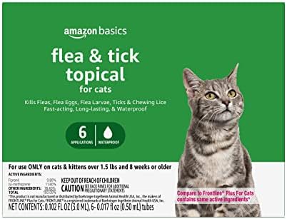 Amazon Basics Flea and Tick Topical Treatment for Cats (Over 1.5 Pounds), 6 Count (Previously Solimo)