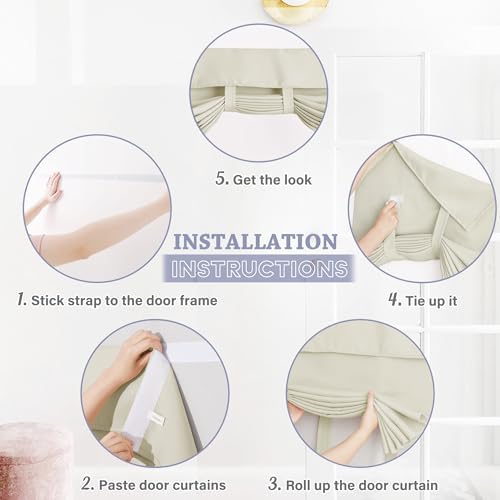 RYB Home Door Curtain - Privacy Thermal Insulated Patio/Front/Classroom/Kitchen/Dining/Tricia/French Door Window Curtains, W30 x L40 inch, 1 Panel, Light Beige