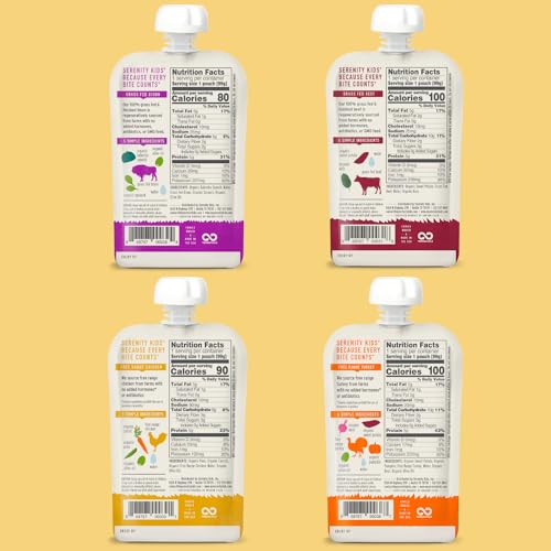 Serenity Kids 6+ Months Baby Food Pouches - Ethically Sourced Meat & Organic Veggies - High Protein Savory Baby Puree Pouches for Baby Snacks - 3.5 Oz, 8 Pack