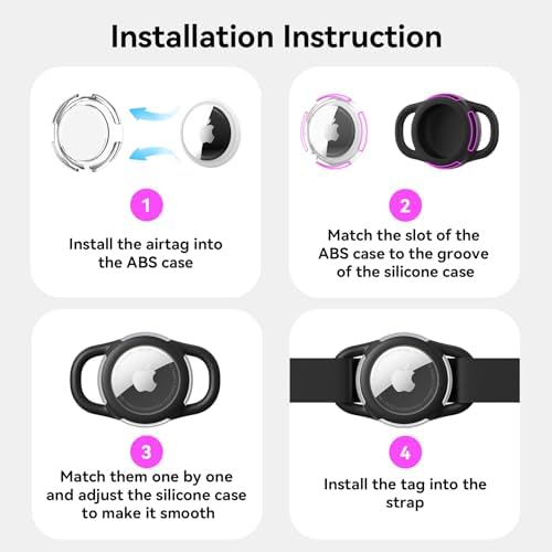 Waterproof Airtag Dog Collar Holder, Silicone & ABS Airtag Holder for Dog & Cat Collars, Ultra-Durable, Lightweight and Protective Airtag Case (Black & Rose, Small)