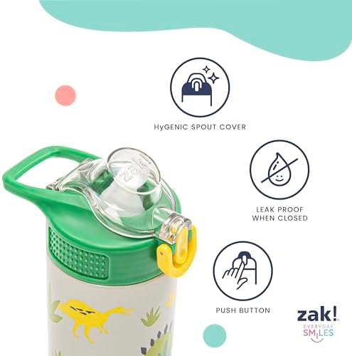 Zak Designs Bluey Sage Kids Water Bottle For School or Travel, 14oz Stainless Steel Water Bottle With Straw, Handle, and Leak-Proof, Pop-Up Spout Cover (Bluey & Bingo)