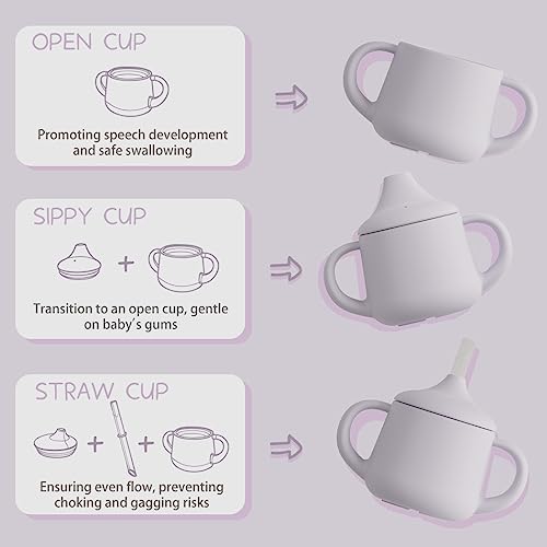 Moonkie Silicone Baby Sippy Cups | 3 Stages Training Cup Straw Cup for Infants Toddlers and Kid | 4 oz 1Pack
