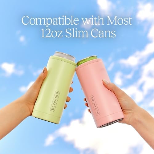 BrüMate Hopsulator Slim Can Cooler Insulated for 12oz Slim Cans | Skinny Can Insulated Stainless Steel Drink Holder for Hard Seltzer, Beer, Soda, and Energy Drinks (Neon Pink)